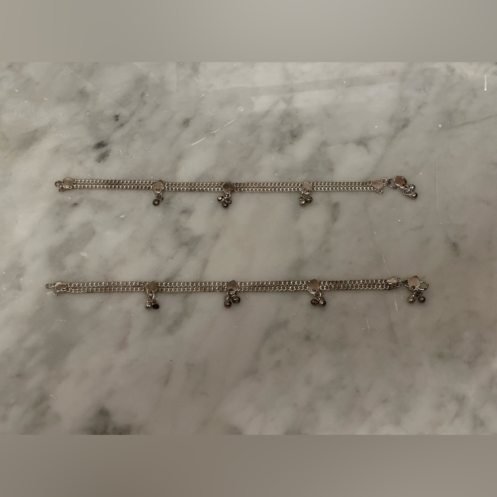 Vintage Silver Anklets With Tiny Bell Charms. 10i… - image 1